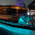 Pontoon boat on a trailer with custom lighting-min